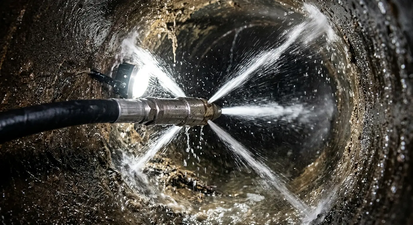 High-pressure hydro jetting nozzle cleaning sewer pipe for Storm Drain Cleaning in Sedona